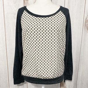 Olivia Moon Mixed Fabric Pullover Block Sweater - Gray/Cream- Medium